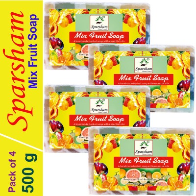 SPARSHAM Ayurvedic Mix Fruit Handmade Herbal Soap Moisturizing Cleansing Men & Women(4 x 125 g)