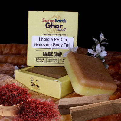Serenearth Ghar soaps Magic Soap Sandal Wood And Saffron for DeTan and Glowing Brightening Skin(100 g)