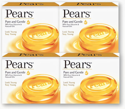Pears Pure & Gentle Soap Bar With Glycerin for Soft, Glowing Skin & Body 75g x 4(4 x 75 g)