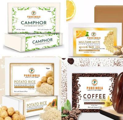 pureindia Pick of 4 Handmade Soap - Potato Rice, Coffee, Multani Mitti & Camphor Soap(4 x 100 g)