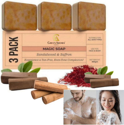 GreenAroma Essential l ghar soaps magic soap Sandalwood & Saffron Magic Soaps For Bath(3 x 100 g)