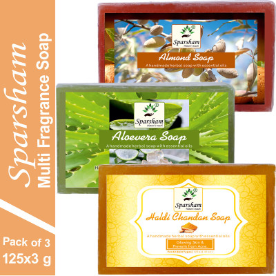 SPARSHAM Handmade HERBAL SOAP 3 Multi Fragrance Mix Herbal Soap Moisturizes Skin(3 x 125 g)