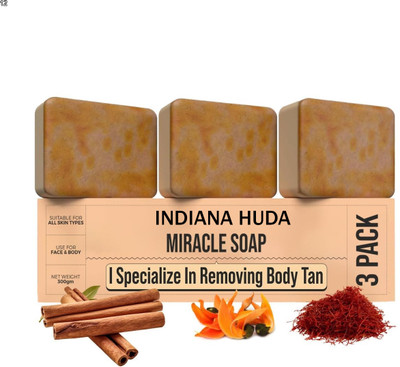 INDIANA HUDA Sandalwood & Saffron Magic Soap | Chandan Kesar Handmade Soaps 3-Pack(3 x 100 g)