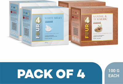 4FOUR White Milky Soap (2 x 100g) + Sandal & turmeric Purifying Soap ( 2 x 100g)(4 x 100 g)