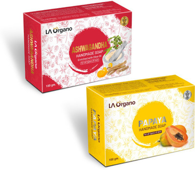 LA Organo Ashwagandha & Papaya Natural Handmade Bath Soap(2 x 100 g)