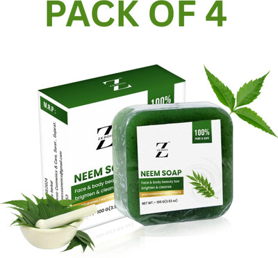 ZEROIC Neem Soap (Pack of 4) Natural and Handmade Soap, Sulfate-Paraben Free(4 x 100 g)
