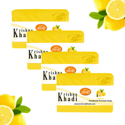 Krishna Khadi Premium Soap Bar LEMON (Pack of 4) |Pure & Gentle|Moisturizing Bathing Soap(4 x 125 g)