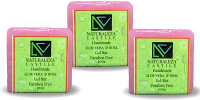 NATURALEZA CASTILE Handmade Aloe Vera & Rose Gel Bar(3 x 100 g)