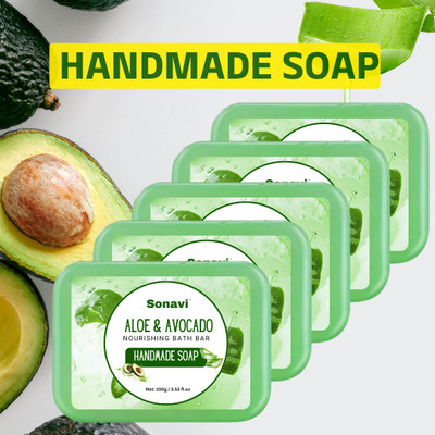 Sonavi Aloe Soap for Skin Hydration | Avocado Skin Care Soap | Bathing Soap(5 x 100 g)