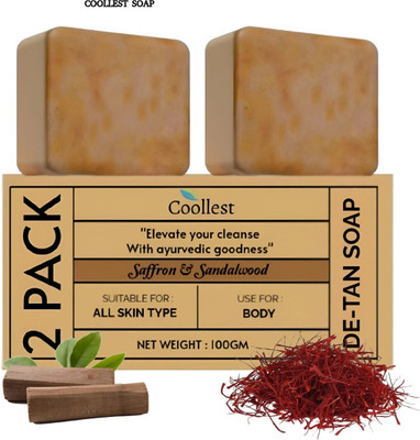 coollest Detan Soap Sandal Wood And Saffron for DeTan and Glowing Brightening Skin.(2 x 100 g)