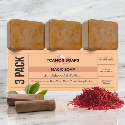 TCANOR Soap Sandalwood Soap for Smooth, Soft Skin with Saffron.(3 x 100.67 g)