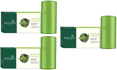 BIOTIQUE Basil & Parsley Revitalizing Bathing Bar, Ayurvedic and Organically Pure(3 x 150 g)