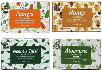 7THAJMA Herbal Soap Combo – Papaya, Honey, Neem & Tulsi, AloeVera(4 x 75 g)