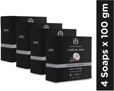 THE MAN COMPANY Charcoal Soap with Coconut | Detoxes & Nourishes - BUY 3 GET 1 FREE - 100gm*4(4 x 100 g)
