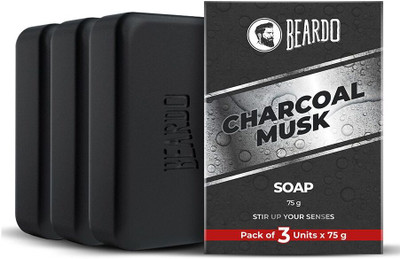 BEARDO Charcoal Musk Soap | Deep Cleansing & Removes Dirt For Healthy Looking Skin(3 x 75 g)