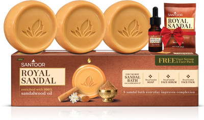 Santoor Royal Sandal Bathing Soap with Sandalwood Oil & Chamomile Oil for Sensitive Skin(3 x 150 g)