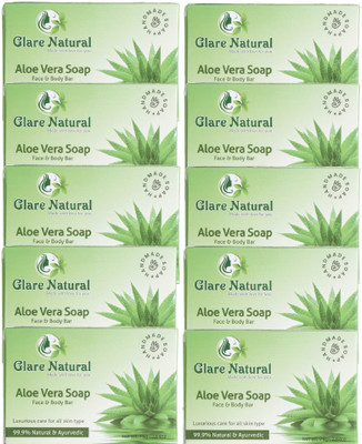 glarenatural Aloe Vera Glycerin Soap Herbal Moisturizing & Refreshing Skincare Bar(10 x 75 g)