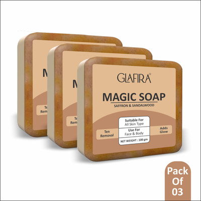 GLAFIRA Magic Soap with Saffron & Sandalwood for Tan Removal & Glowing Skin(3 x 100 g)