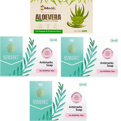 BAJAJ Nomarks Face Soap For Normal Skin 125 Grm Pack of 3 With Aloevera Soap(4 x 100 g)