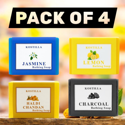 kostilla Bathing Soap Combo – Charcoal + Haldi Chandan + Jasmine + Lemon(4 x 100 g)