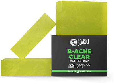 BEARDO B-Acne Clear Bathing Bar | Pimple Fighting Soap For Men| Salicylic Acid Tea Tree(3 x 75 g)