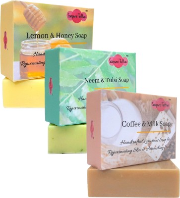 Soapure Tattva Handmade Herbal Soaps for Natural Skin Care Combo Pack - Lemon & Honey, Neem & Tulsi and Coffee & Milk Soap (Pack of 3)(3 x 125 g)