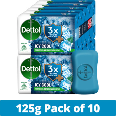 Dettol 3X Icy Cool Bathing Soap for Men & Women, Face, Body & Hands, Combo for Summer(10 x 125 g)
