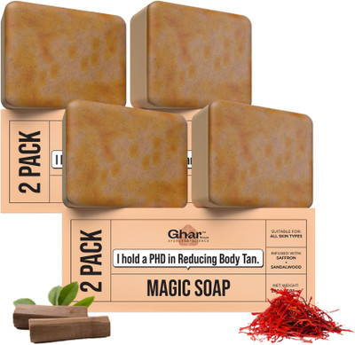 Ghar Soaps Magic Soap Sandal Wood And Saffron for DeTan and Glowing Brightening Skin(4 x 100 g)