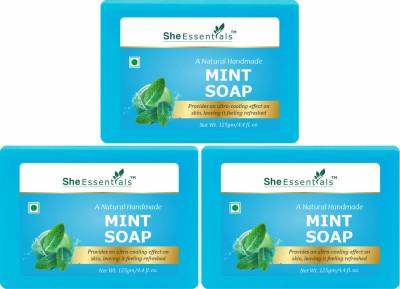 She Essentials Natural Pure Mint Handmade Soap Anti-Bacterial (Pack of 3) 375gm(3 x 125 g)