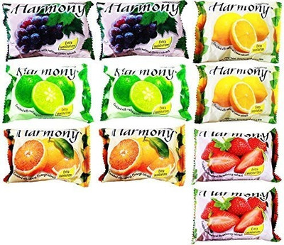 Harmony Fruity Soap 2LIME, 2LEMON, 2ORANGE, 2STRAWBERRY, 2 GRAPE Extract PACK OF 10(10 x 50 g)