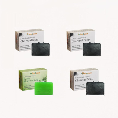 HERBASSURE Herbal Soap Set, 3 Charcoal and 1 Neem Aloevera(pf-4)(4 x 100 g)