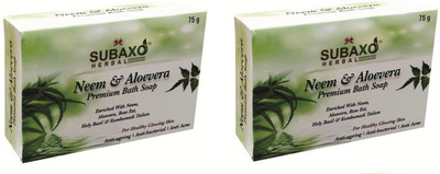 Subaxo Herbal Neem Aloevera Soap | Natural Antiseptic Soap | 2 Pc Each 75 G(2 x 75 g)