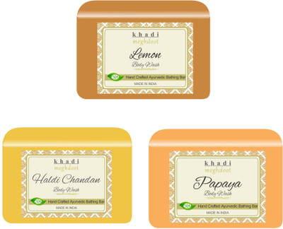 KHADI MEGHDOOT Lemon,Haldi Chandan and Papaya Fragrance Pure/Natural Body Wash(3 x 125 g)