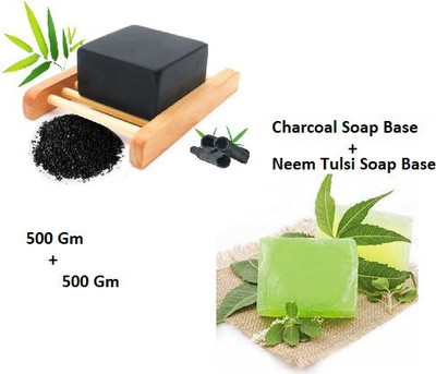 KINEX premium high quality Natural CHARCOAL & NEEM TULSI SOAP BASE (500GM*2)(2 x 500 g)