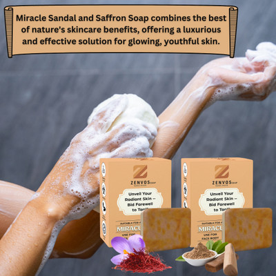 zenvos soaps miracle soap SandalWood Saffron soap For Glowing &RefreshingSkin(2x 100 g)(2 x 50 g)