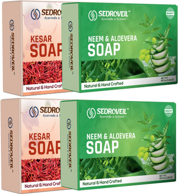 SEDROVEIL Kesar & Neem Soap Combo | Natural Handcrafted Ayurvedic(4 x 95 g)