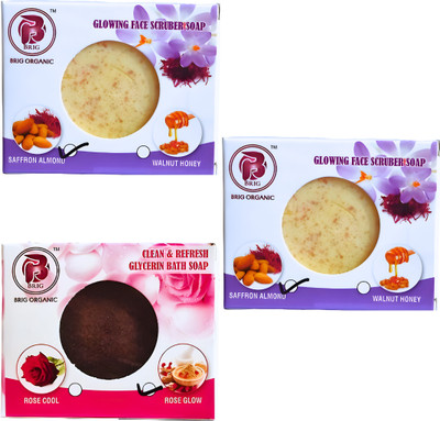 BRIG 2 Saffron Almond Scrub and 1 Rose Glow Soap Moisturization Mud Bath Bar(3 x 100 g)
