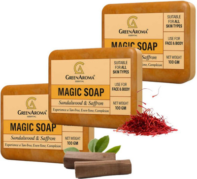 GreenAroma Essential Sandalwood & Saffron Ghar Magic Soaps For Bath &glowing skin(3 x 100 g)