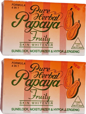 Pure Herbal Papaya Fruity Skin Whitener 4 In 1 Formula Soap 135g Pack Of 2(2 x 135 g)