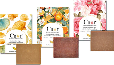 C'nor Radiant Rice, Rakt Chandan and Cream & Roses Bliss Soaps (Buy 2 Get 1 Free)(3 x 100 g)