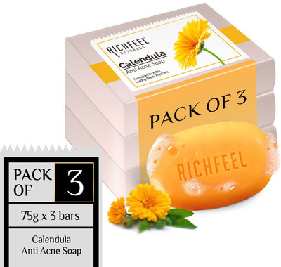 RICHFEEL Calendula Anti Acne Soap For Acne skin & Blemishes 75gm (Pack of 3)(3 x 75 g)