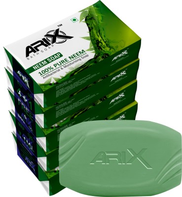 Arix Neem Soap with Goodness of Neem Leaves for Moisturised Skin Set of 4 + 1(5 x 100 g)