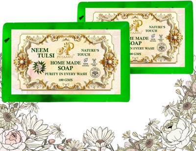 Pihaaru Pack of 2 ,Neem Tulsi Pure Soap – Refreshing Bath Bar All Skin Types (200g),,(2 x 100 g)