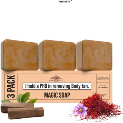 ARTNIFTY Magic Soap Sandal Wood And Saffron for DeTan and Brightening Skin(3 x 100 g)(3 x 100 g)