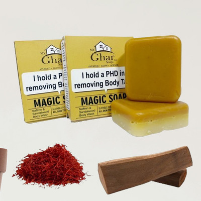 RISUM GLOWER My Ghar ka Soaps wood & Saffron Magic Soaps For Bath, Glowing Brightening Skin(2 x 100 g)