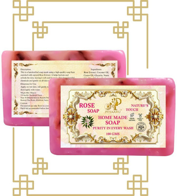 Pihaaru Pack of 2 ,Luxury Bathing Soap with Rose Essence – Handmade Care (200gm);(2 x 100 g)