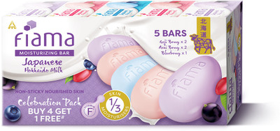 FIAMA Moisturizing Soap Bars Celebration Pack Japanese Hokkaido Milk & Berries,125gmx5(5 x 125 g)