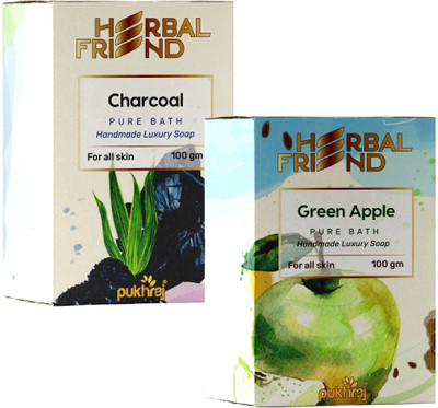 Herbal Friend Charcoal & Green Apple soap combo to detox & clean skin & leave it refreshed(2 x 100 g)