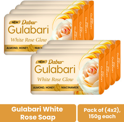 Dabur Gulabari White Rose Soap|Bathing Moisturizing Soap for Soft, Glowing Skin & Body(8 x 150 g)