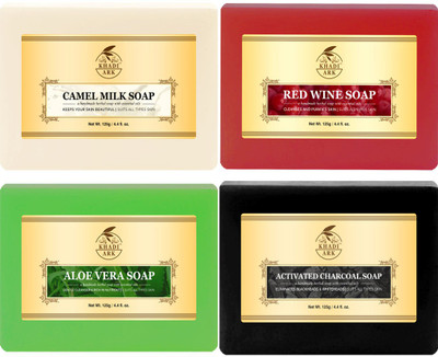 Khadi Ark Soap, Soap, Aloe Vera Soap & Charcoal Soap For Glowing Clear Skin(4 x 125 g)